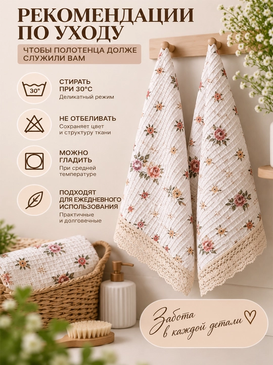 Gul naqshli va to‘rli hoshiyali vafli salfetka, 2 dona 60x40