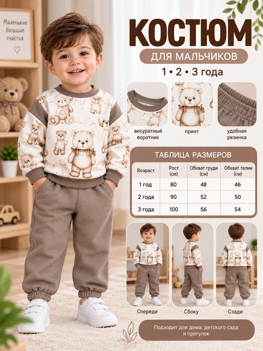 Детский костюм, костюм для мальчика, 1-3 года, спортивный комплект, мягкая ткань для детей