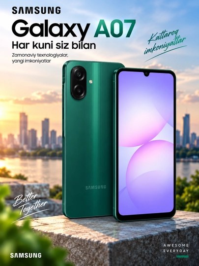 Smartfon Samsung Galaxy A07, 6.7" dyuym displey, 90Hz, 50Mp kamera, IP54 Himoya - 