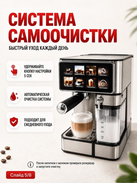 Профессиональная рожковая кофемашина UAKEEN, 20 Бар, встроенная кофемолка, 2.6 л