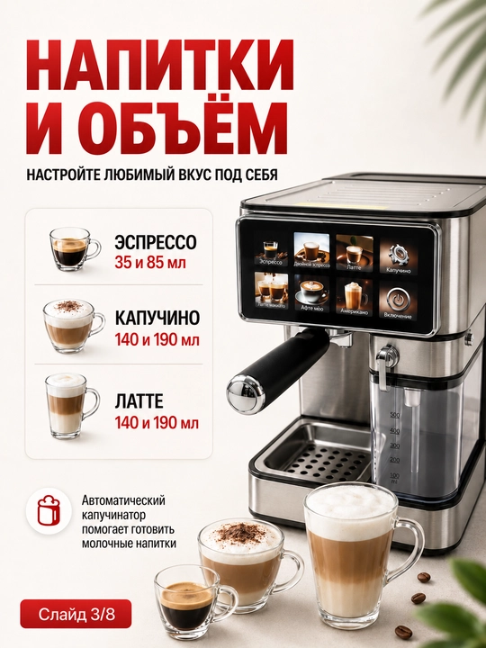 Профессиональная рожковая кофемашина UAKEEN, 20 Бар, встроенная кофемолка, 2.6 л