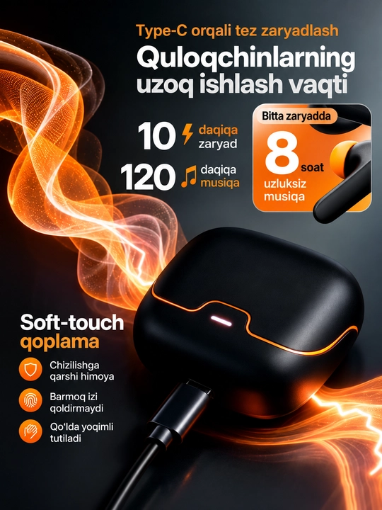 Simsiz Bluetooth quloqchinlar, TWS sensorli, iPhone va Android uchun, kuchli bass S36