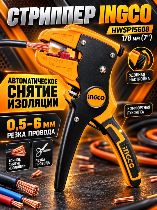 INGCO HWSP15608 sim izolyatsiyasini yechish va kesish uchun stripper, 178 mm - 