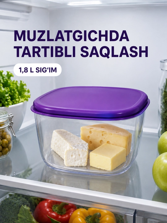 Qopqoqli akril oziq-ovqat saqlash konteyneri, 1,8 L