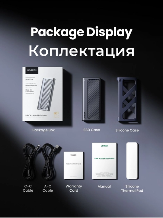 UGREEN 40Гбит/c Корпус для SSD M.2 NVMe Type-C CM850 45368