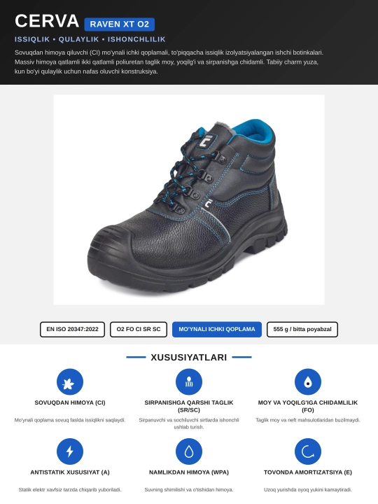 RAVEN XT O2 CI SRC maxsus ishchi poyabzali (etigi), qora rangli