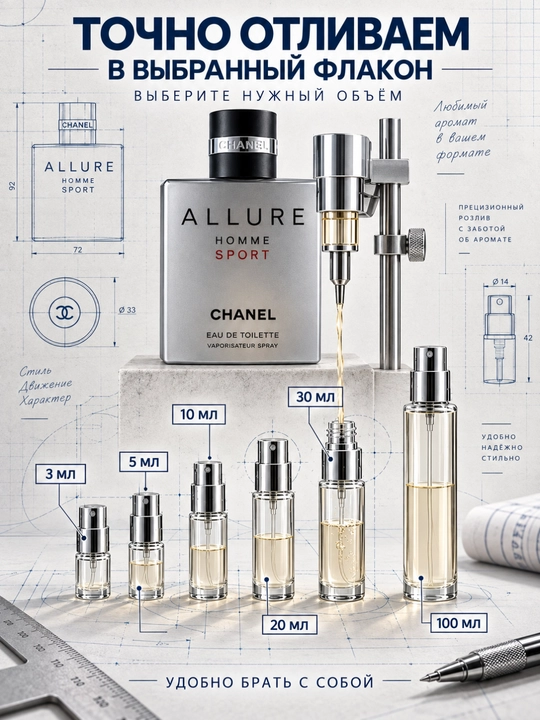 Chanel Allure Homme Sport erkaklar uchun atir suvi, yangi sitrus ifori va dekant spreyi - 