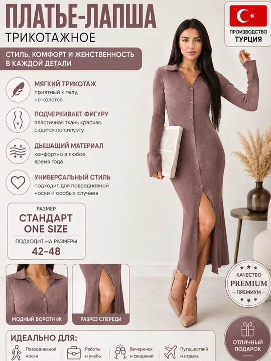 Платье женское трикотажное лапша, миди, облегающее, стандартный размер - 