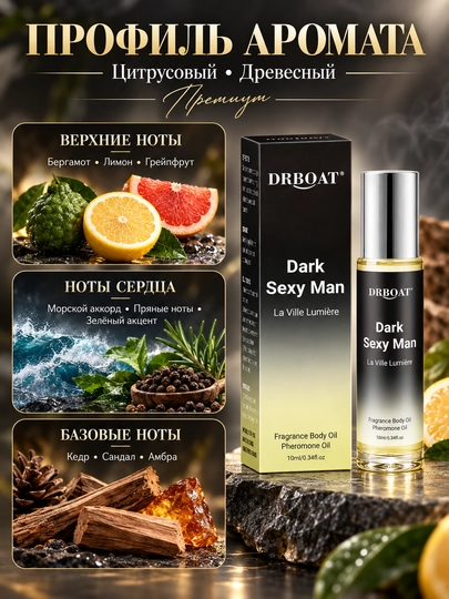 Erkaklar uchun sitrus va yog'och hidli moyli atir (Maslyanye duhi, feromon), 10 ml
