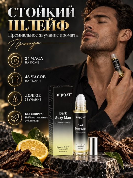 Erkaklar uchun sitrus va yog'och hidli moyli atir (Maslyanye duhi, feromon), 10 ml