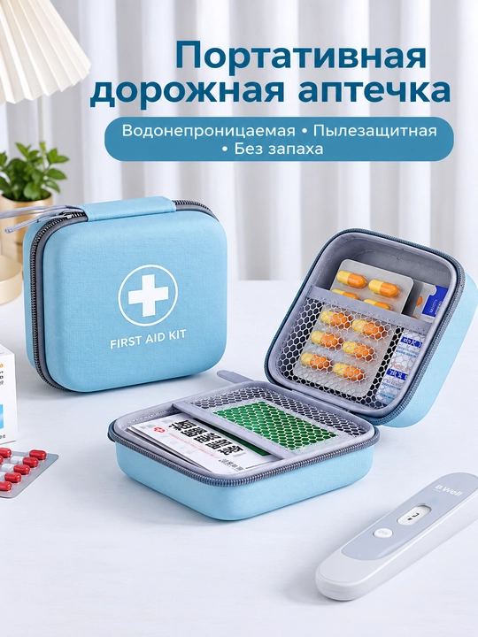 Аптечка дорожная First Aid Kit, водонепроницаемая, компактная 13×13 см - 
