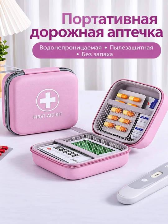 Аптечка дорожная First Aid Kit, водонепроницаемая, компактная 13×13 см - 