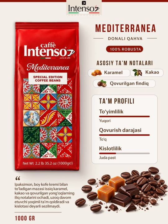 Кофе зерновой Intenso Mediterranea 100% робуста 1 кг