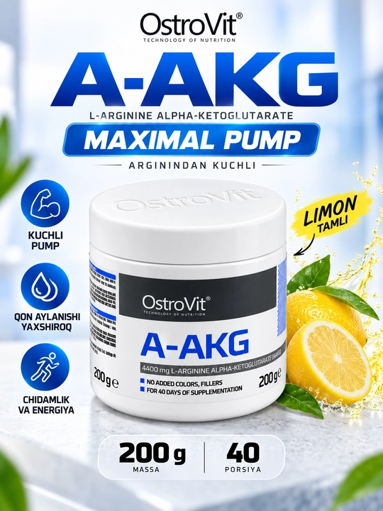 Ostrovit AAKG 200g, вкус Лимон ААКГ порошок, 200грамм - 