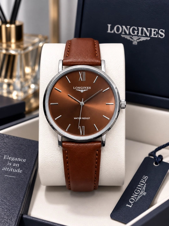 Longines erkaklar qo‘l soati, klassik dizayn, charm tasma, analog siferblat - 