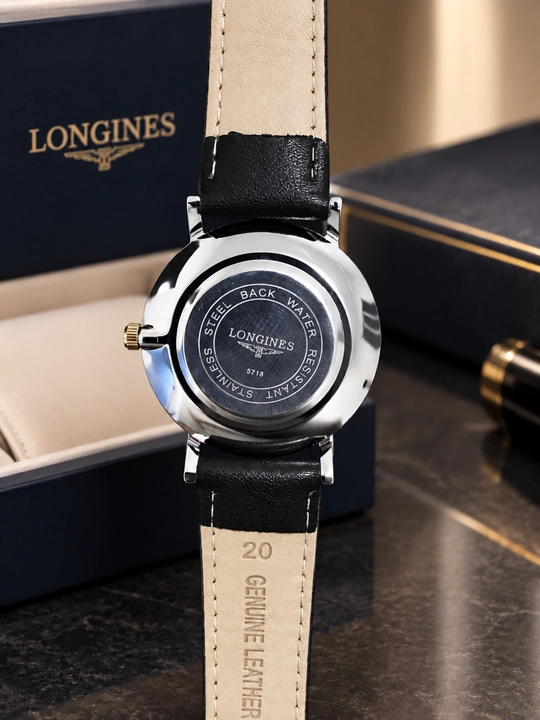 Longines erkaklar qo‘l soati, klassik dizayn, charm tasma, analog siferblat
