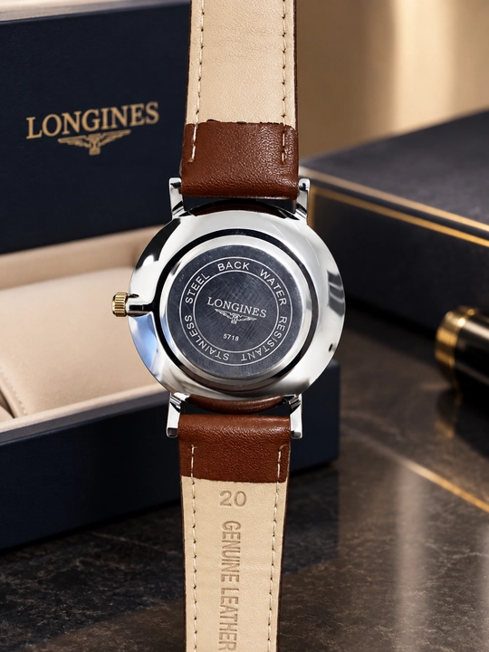 Longines erkaklar qo‘l soati, klassik dizayn, charm tasma, analog siferblat