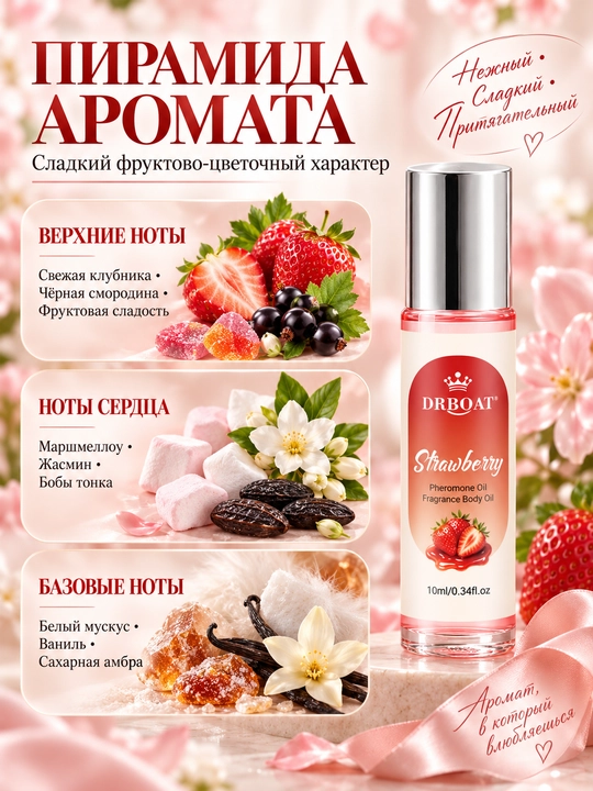Ayollar uchun sersuv qulupnay hidli moyli atir (Maslyanye duhi, feromon), 10 ml