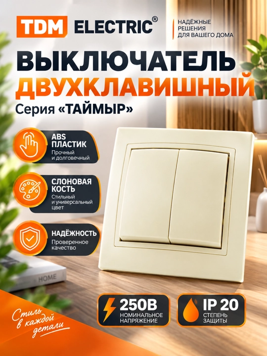 TDM Electric Taymir o‘chirgichi, ABS plastik, fil suyagi, 10A - 