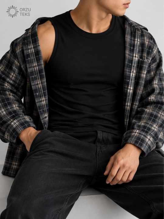 Erkaklar uchun bazaviy mayka, paxta, sport mayka, yengsiz futbolka, ORZU-TEKS