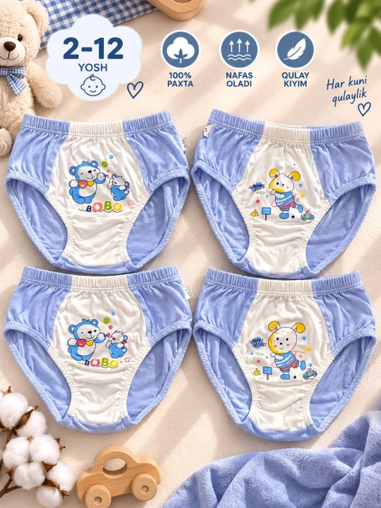 Набор детских трусиков-шортиков для девочек, 4 шт, 100% хлопок, 2–8 лет - 
