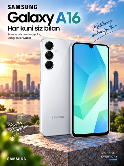 Samsung Galaxy A16,2 SIM-kartalar, Super AMOLED, 50 megapikselli kamera, 1 yillik kafolat - 