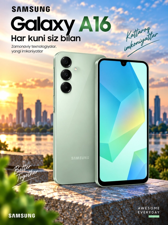 Samsung Galaxy A16,2 SIM-kartalar, Super AMOLED, 50 megapikselli kamera, 1 yillik kafolat - 