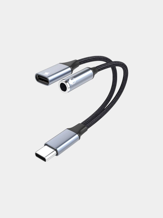 Audio splitter Yshaklidagi splitter 3.5m Mini-Jack type-c dan aux va typec kirishiga - 