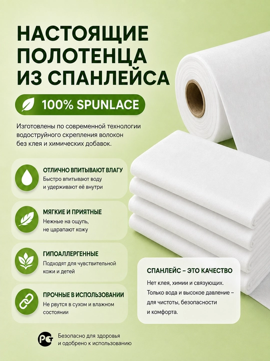 Tensella Одноразовые полотенца из спанлейса, 35×70 см, 50 шт
