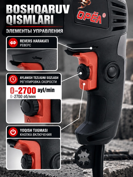 ORYOL elektr drel, zarbli drel 1100W 13mm