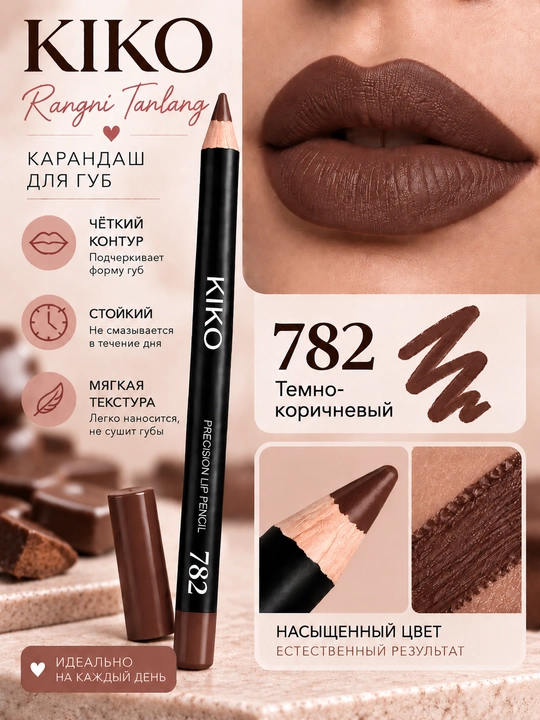 Карандаш для губ KIKO — матовый, для создания чёткого контура и заполнения губ