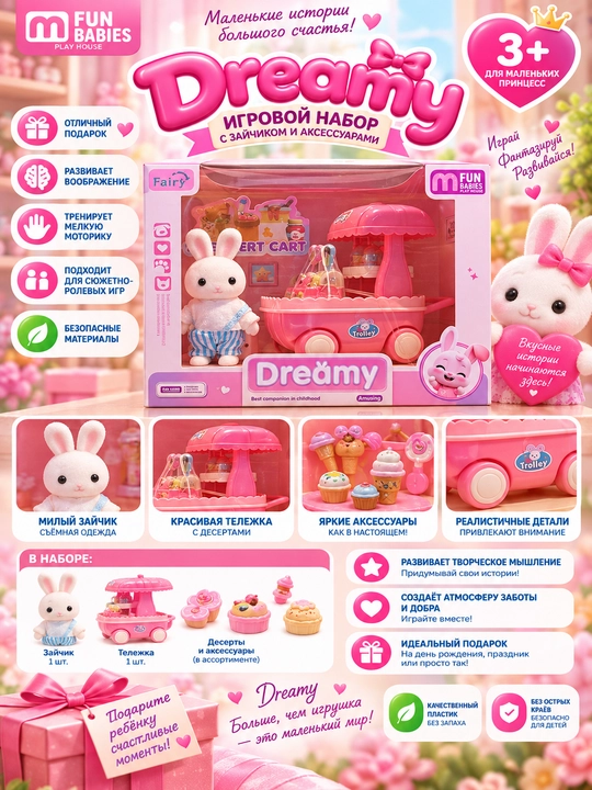 Dreamy quyonchali va aksessuarlari bilan o‘yin to‘plami, 3+ - 