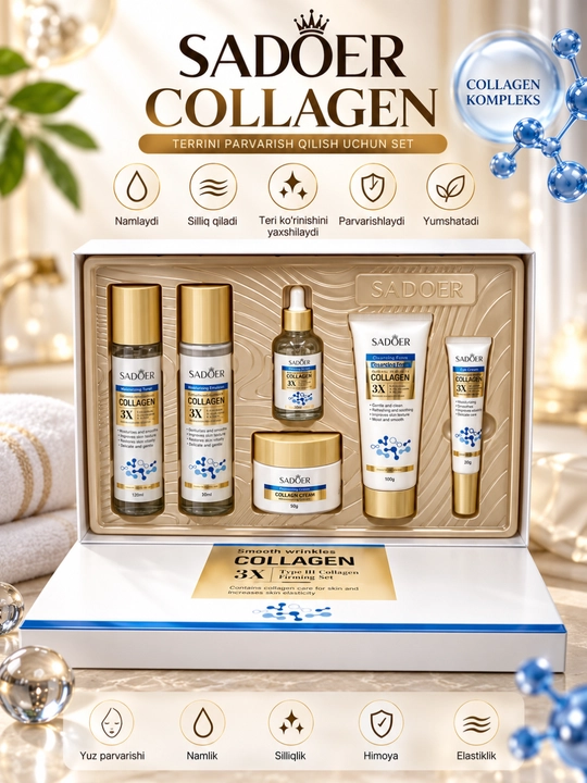 SADOER Collagen 3X yuz parvarishi to‘plami, krem, serum va parvarish vositalari