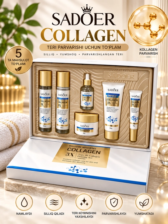 SADOER Collagen 3X yuz parvarishi to‘plami, krem, serum va parvarish vositalari - 