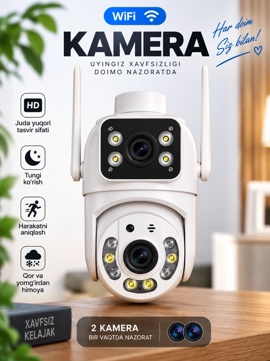Aqlli Wi-Fi kamera, PTZ kuzatuv kamerasi tashqi kamera Full HD 360 darajali kamera - 