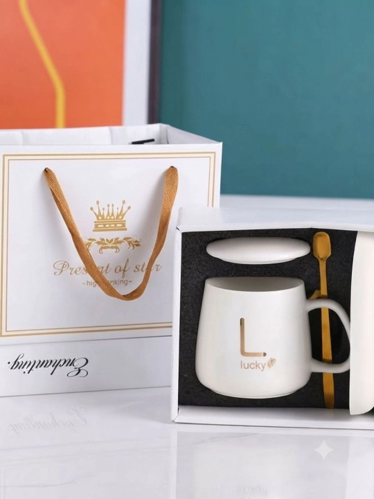 "Luckycup"Isitgichli sopol krujka, qopqoq va qoshiq, sovga toplami, hajmi 380 ml