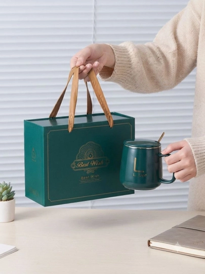 "Luckycup"Isitgichli sopol krujka, qopqoq va qoshiq, sovga toplami, hajmi 380 ml