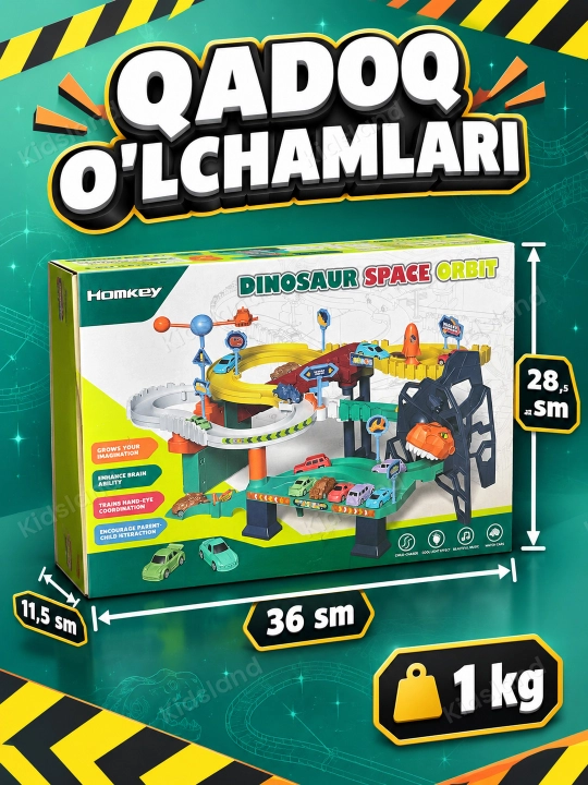 Ko'p qavatli o'yinchoq avtoturargoh — lift, spiral tushish, metall mashinalar, 3+
