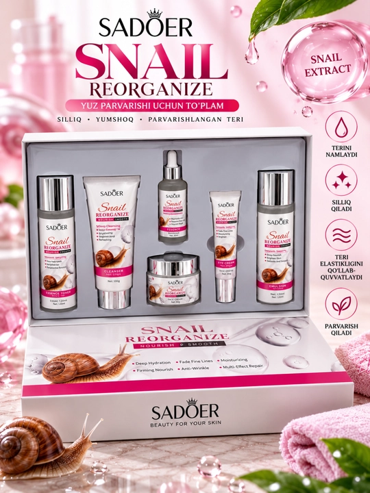SADOER Snail Reorganize yuz parvarishi to‘plami, 6 qismli salyangoz ekstrakti