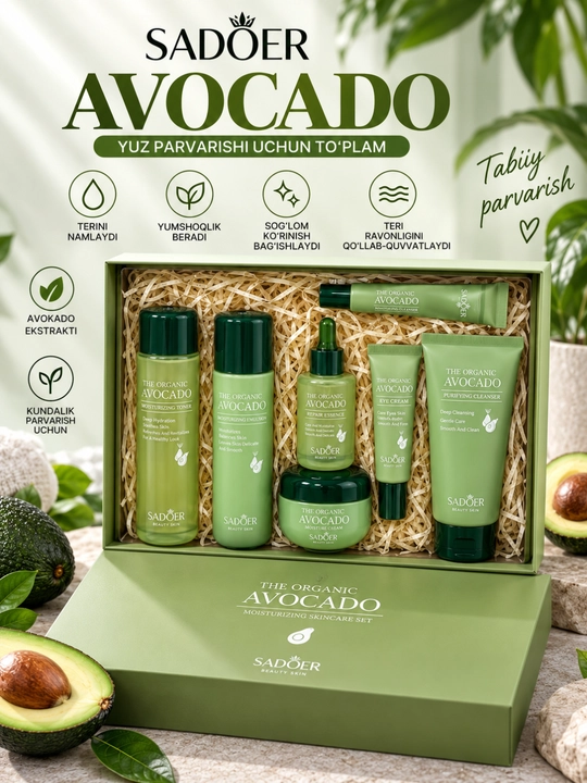 SADOER The Organic Avocado набор для ухода за лицом, 6 предметов