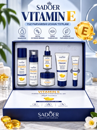 SADOER Vitamin E yuz parvarishi to‘plami, 6 qismli kosmetik jamlanma