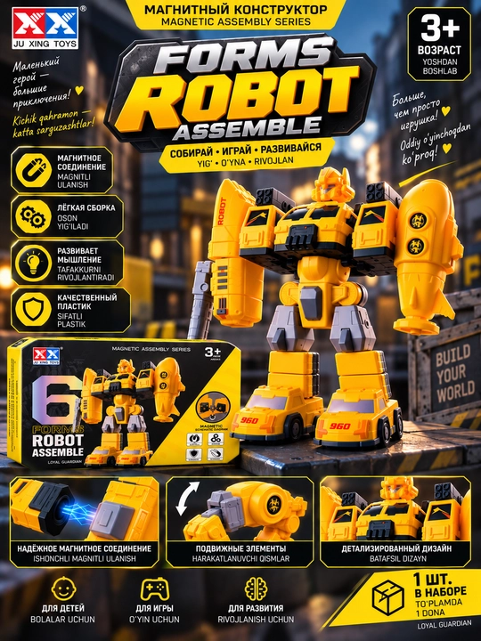 «6 tasi 1 da» magnitli robot-transformer konstruktori - 