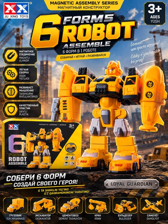 «6 tasi 1 da» magnitli robot-transformer konstruktori
