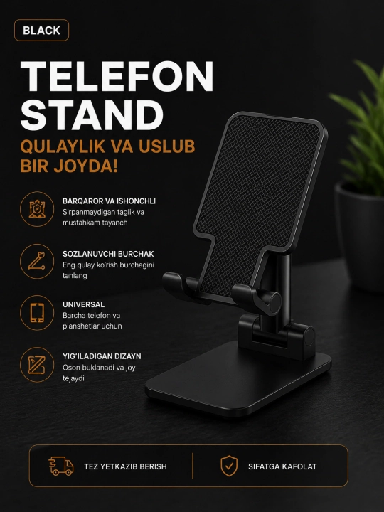Telefon va planshet uchun sozlanadigan, buklanadigan taglik-ushlagich - 