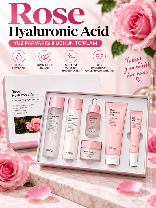 BIOAQUA Rose Hyaluronic Acid набор для ухода за лицом, 6 предметов - 