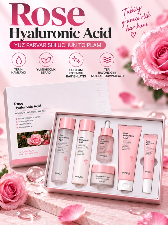 BIOAQUA Rose Hyaluronic Acid набор для ухода за лицом, 6 предметов