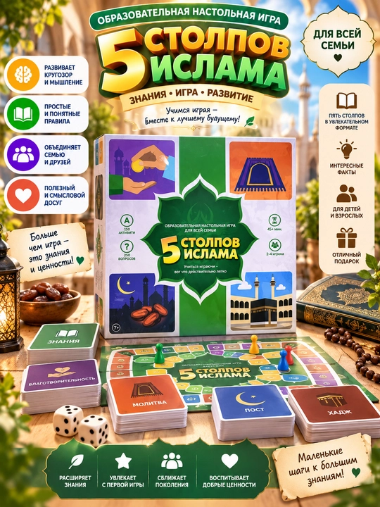 Образовательная настольная игра «5 столпов Ислама» для всей семьи, 7+ - 