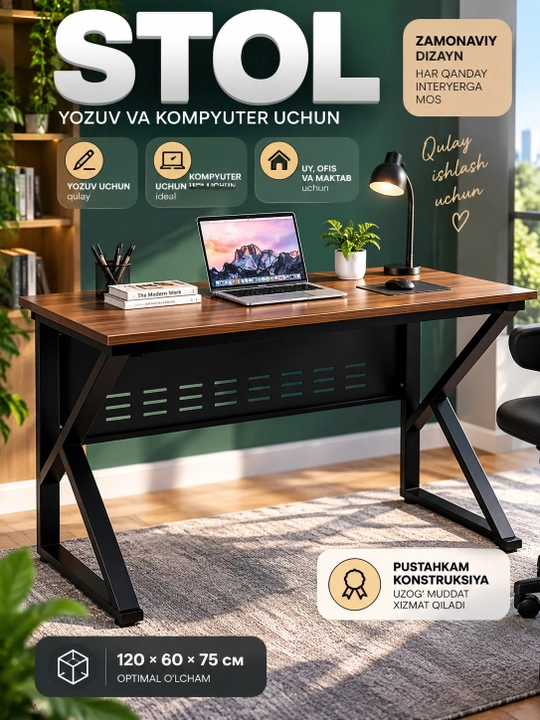 Ofis, maktab, noutbuk, kompyuter, ish va dars uchun tokchali yozuv stoli - 