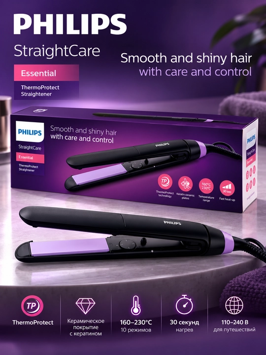 Philips StraightCare BHS377 soch to‘g‘rilagichi, keratinli professional dazmol - 