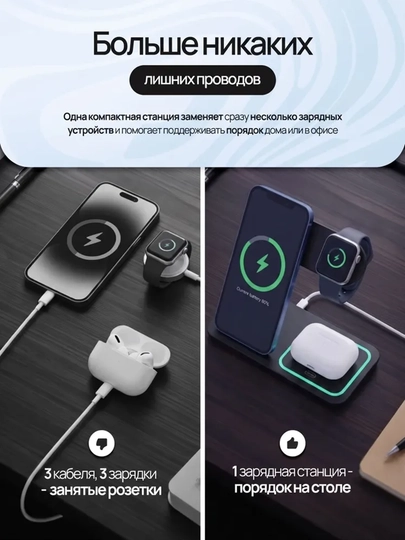 Simsiz quvatlagich 3 tasi 1 da MagSafe, tez zaryadlovchi zaryadchik, wireless charger